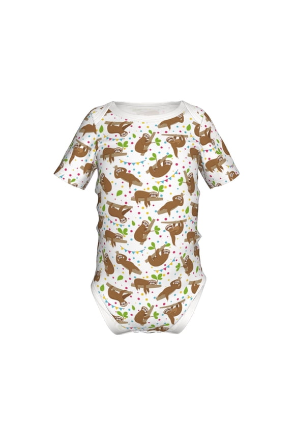 Cute Sloth Pattern Baby Climbing Bodysuit Short Sleeve Onesie Unisex 0-12 Months Baby Shirt Newborn Outfits Crotch snap design-9M
