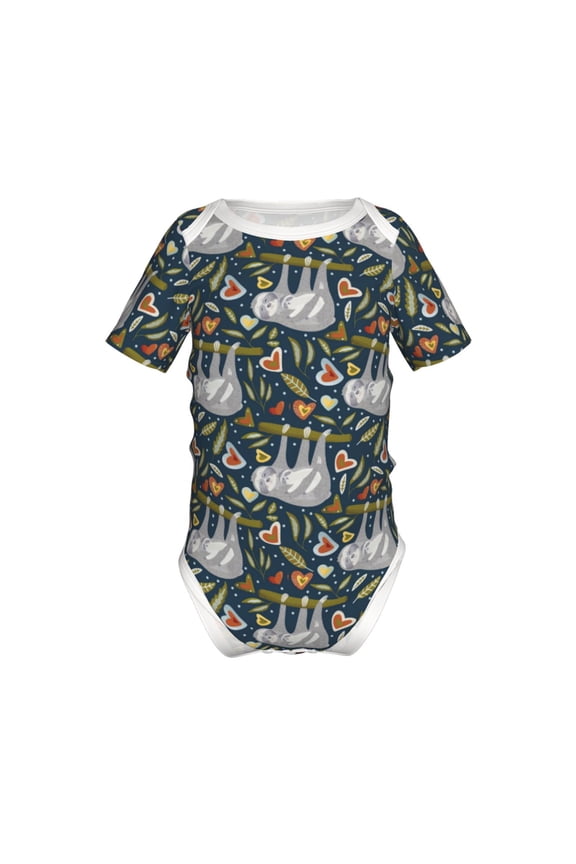 Cute Sloth Pattern Baby Climbing Bodysuit Short Sleeve Onesie Unisex 0-12 Months Baby Shirt Newborn Outfits Crotch snap design-