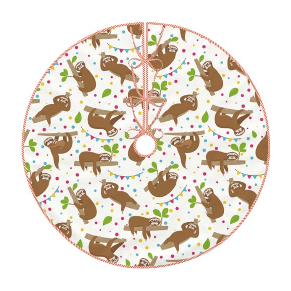 Xecao Cute Sloth Pattern Christmas Tree Skirt Holiday Part Decorations for Christmas Tree, Farmhouse Christmas Decor Xmas Holiday Home Party Decorations-48"