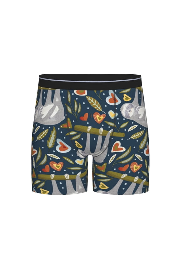 Cute Sloth Print Boxer Briefs for Men's Stretch Moisture-Wicking Underwear, Mid-Rise Classics breathable fabric