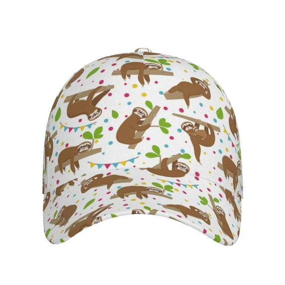 Xecao Cute Sloth for Baseball Cap: Unisex, crafted from classic polyester twill fabric, featuring a soft unconstructed design