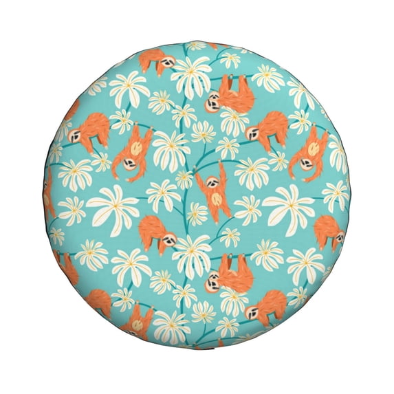 Xecao Cute Sloth on Floral Tree for Tire Covers: Waterproof, dust-proof, and universally fitting for trailers, SUVs