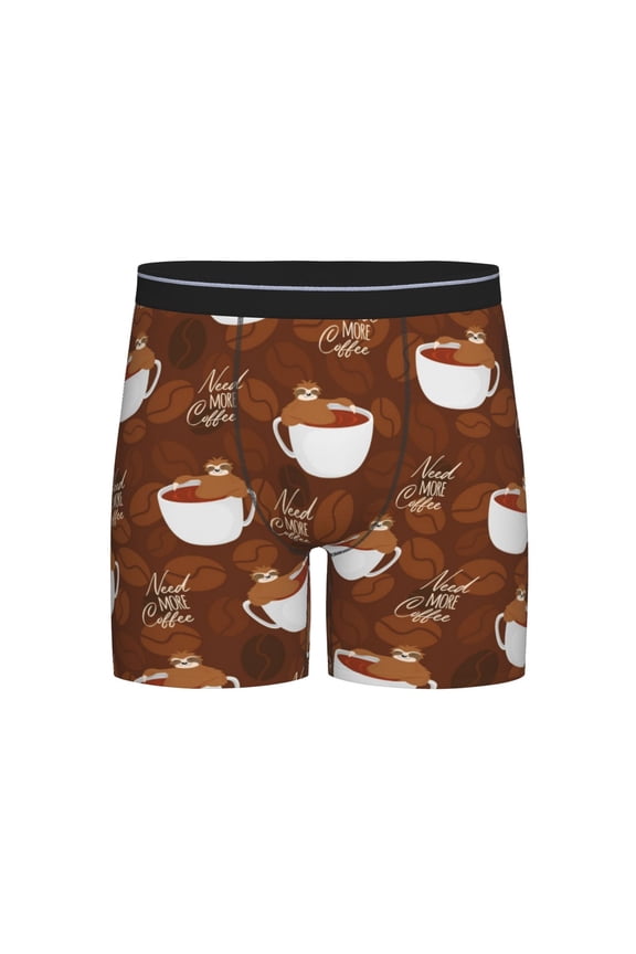 Cute Sloths Bear Relaxing In Coffee Cup Print Boxer Briefs for Men's Stretch Moisture-Wicking Underwear, Mid-Rise Classics breathable fabric