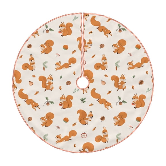 Xecao Cute Squirrel Fall Pattern Christmas Tree Skirt Holiday Part Decorations for Christmas Tree, Farmhouse Christmas Decor Xmas Holiday Home Party Decorations-30"