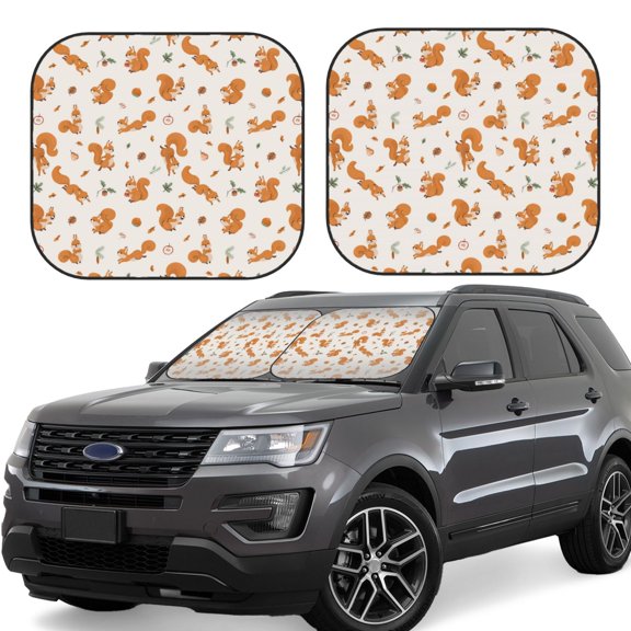 Xecao Cute Squirrel Fall for Foldable Car Sun Shades (2-Pack) offer sun protection with an easy-fold design for convenient windshield shading.