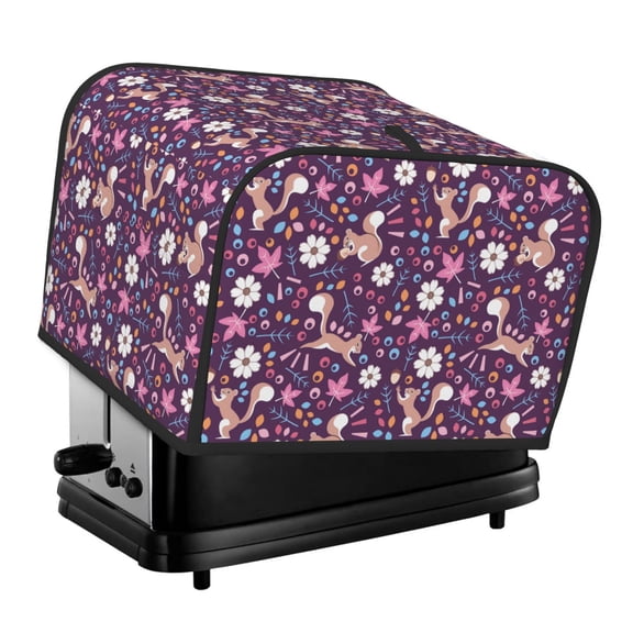 Xecao Cute Squirrel Floral Print 4 Slice Toaster Cover with Pockets, Small Appliance Cover, Dust and Fingerprint Protection, Machine Washable