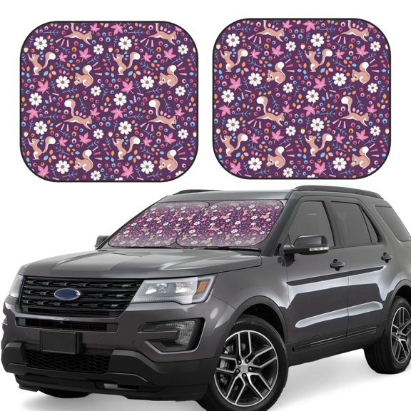 Xecao Cute Squirrel Floral for Foldable Car Sun Shades (2-Pack) offer sun protection with an easy-fold design for convenient windshield shading.