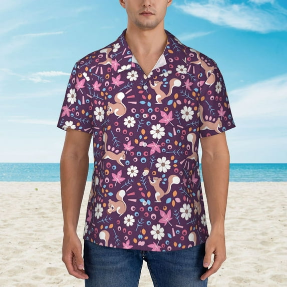 Xecao Cute Squirrel Floral print Hawaiian shirt - a stylish short-sleeve button-down for men, perfect for casual beach and tropical outings.