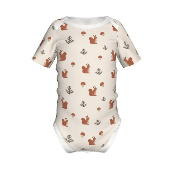 Xecao Cute Squirrel Pattern Baby Climbing Bodysuit Short Sleeve Onesie Unisex 0-12 Months Baby Shirt Newborn Outfits Crotch snap design-9M