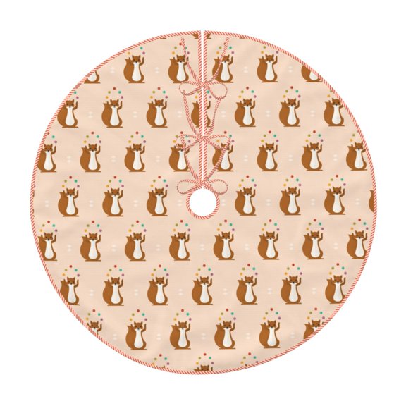 Xecao Cute Squirrel Pattern Christmas Tree Skirt Holiday Part Decorations for Christmas Tree, Farmhouse Christmas Decor Xmas Holiday Home Party Decorations-36"
