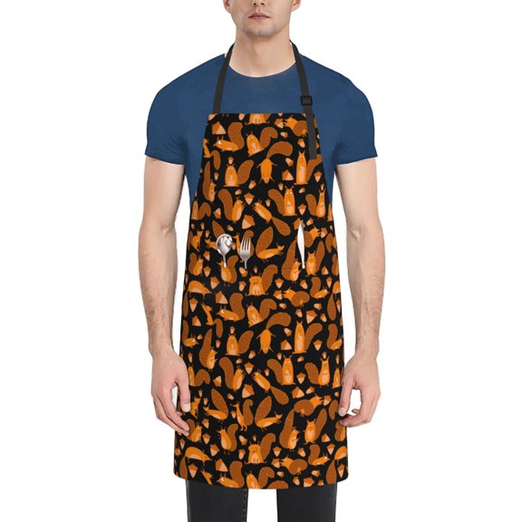 Xecao Cute Squirrel Print Kitchen Cooking Aprons, Waterproof Adjustable Bib Aprons with 2 Pockets for Women Men Chef