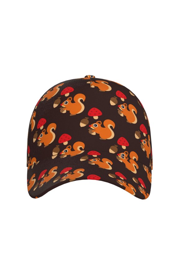 Cute Squirrel for Baseball Cap: Unisex, crafted from classic polyester twill fabric, featuring a soft unconstructed design