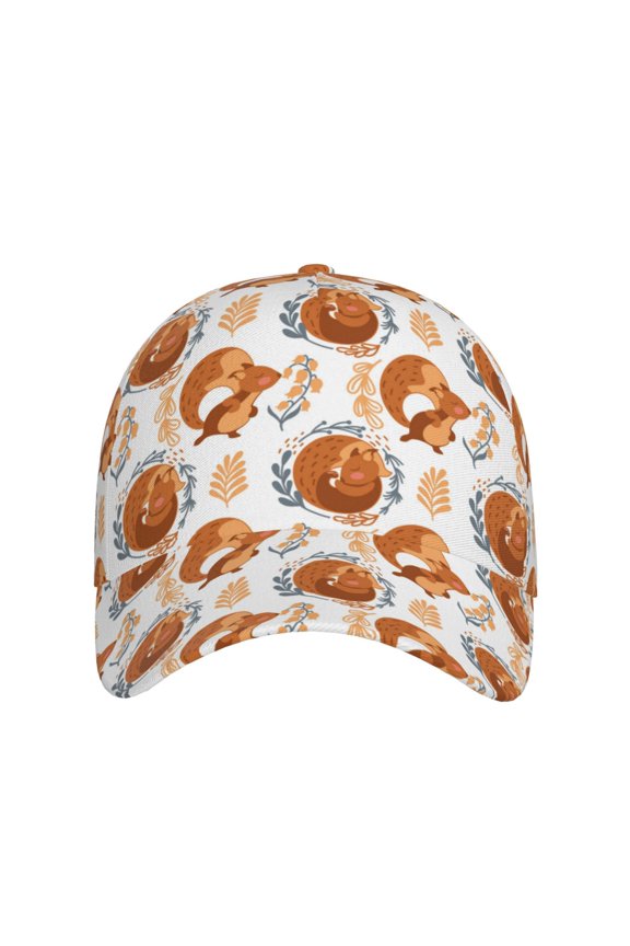 Cute Squirrel for Baseball Cap: Unisex, crafted from classic polyester twill fabric, featuring a soft unconstructed design