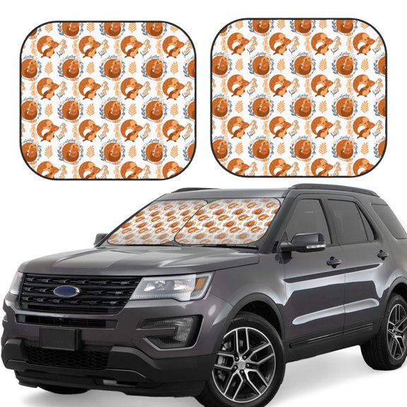 Xecao Cute Squirrel for Foldable Car Sun Shades (2-Pack) offer sun protection with an easy-fold design for convenient windshield shading.
