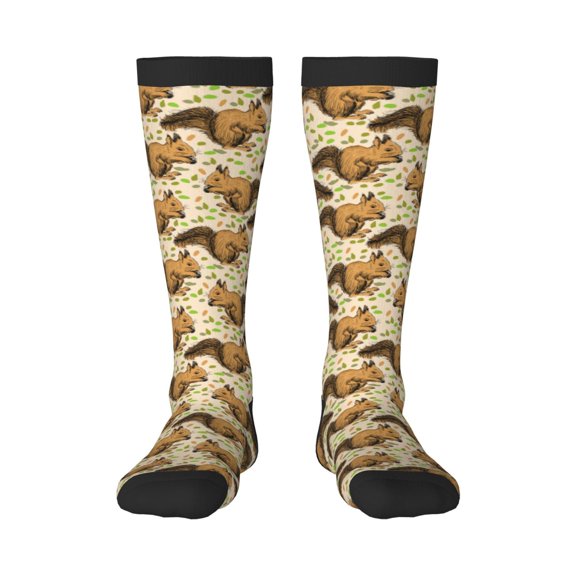 Xecao Cute Squirrel with Green Leaves Print Compression Socks for Both Men And Women for Running, Travel, Flight, Nurse