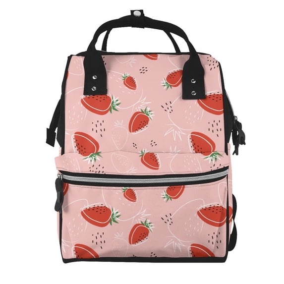 Xecao Strawberry print Large Capacity Nappy Bag is a multi-functional waterproof travel backpack, perfect as a nursing bag or mummy backpack for women
