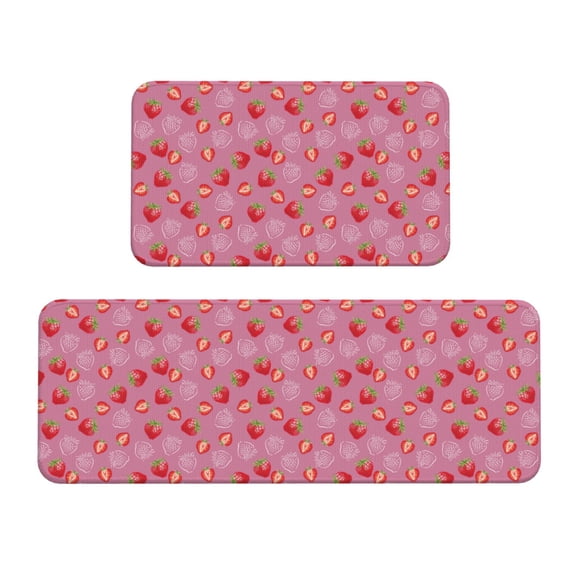 Xecao Cute Strawberry Patten Kitchen Rugs and Mats Sets,2 Pieces Non-Slip Washable Rugs, Kitchen Mat for Floor,Suit for Kitchen Decor and Accessories