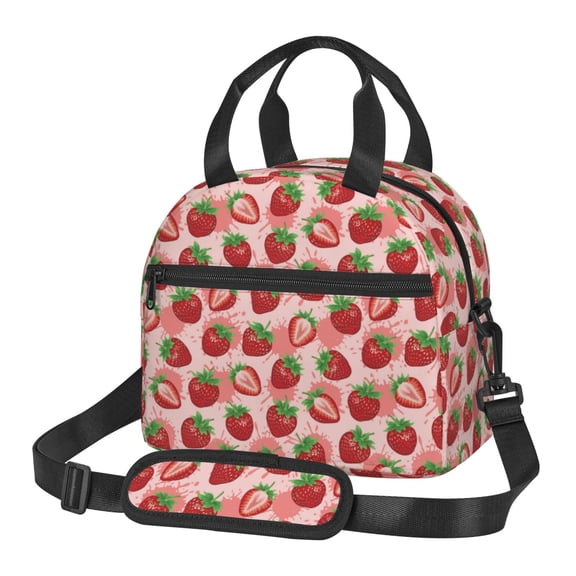 Xecao Cute Strawberry Print Insulated Lunch Box, Lunch Cags Lunch Bag Featuring An Adjustable Shoulder Strap