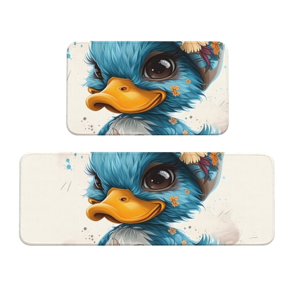 Xecao Cute Sunflower Blue Duck Patten Kitchen Rugs and Mats Sets,2 Pieces Non-Slip Washable Rugs, Kitchen Mat for Floor,Suit for Kitchen Decor and Accessories