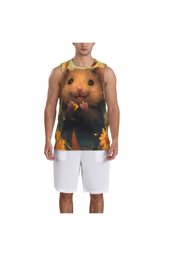 Cute Sunflower Guinea Pig print basketball shirt for both men and women, a unisex basketball jersey perfect for theme parties-Small
