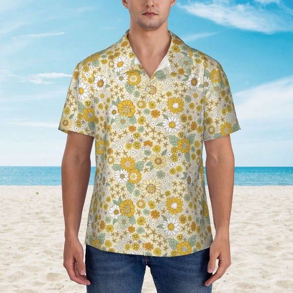 Xecao Cute Sunflower print Hawaiian shirt - a stylish short-sleeve button-down for men, perfect for casual beach and tropical outings.