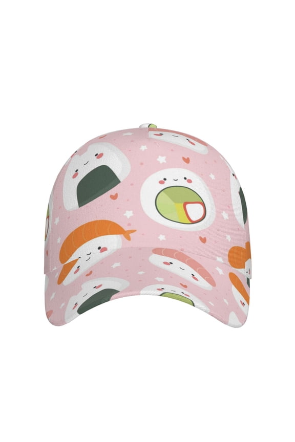 Cute Sushi for Baseball Cap: Unisex, crafted from classic polyester twill fabric, featuring a soft unconstructed design