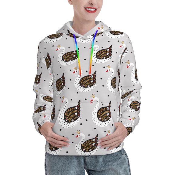 Xecao Cute Swan Pattern Hoodies for Women Sweatshirts Long Sleeve Sweatshirts Pullover Outfits with Pocket-