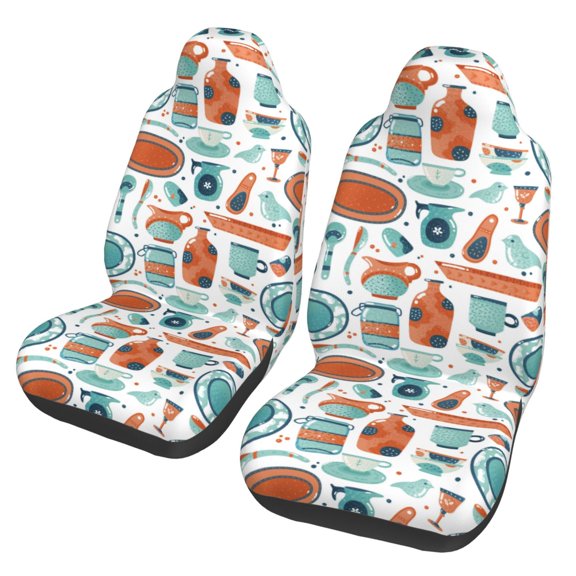 Xecao Cute Tableware Print Car Seat Cover in That Fits Most Cars, Vans, SUVs, and Trucks.