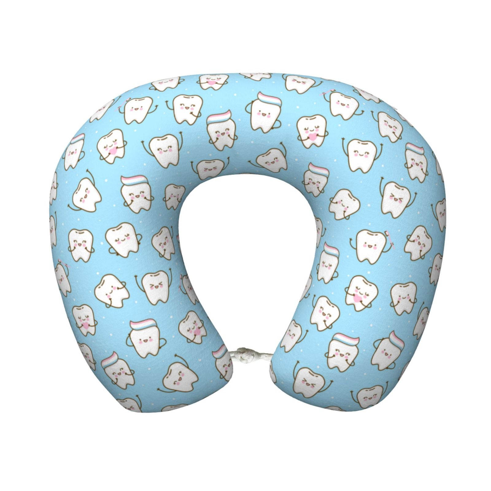 Xecao Cute Teeth Print Memory Foam Cervical Neck Pillow Versatile U-Shaped Pillows for Home,Office,Camping,Travelling,Soft Washable Cover