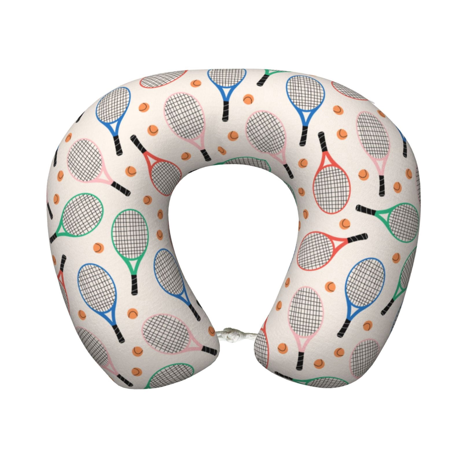 Xecao Cute Tennis Racket Print Memory Foam Cervical Neck Pillow Versatile U-Shaped Pillows for Home,Office,Camping,Travelling,Soft Washable Cover