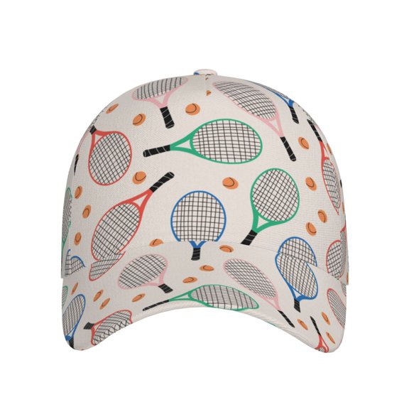 Xecao Cute Tennis Racket for Baseball Cap: Unisex, crafted from classic polyester twill fabric, featuring a soft unconstructed design