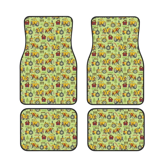 Xecao Cute Tractor Print Car Foot Mat Set of 4 Pieces Neoprene All-Weather Dust-Proof Stain-resistantCar Interior Decorative mats Non-Slip Mats