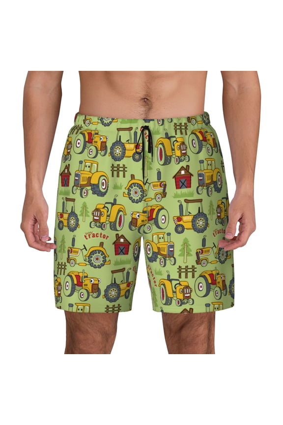 Cute Tractor for Men's Swimming Trunks Swim Trunks Quick Dry Swim Shorts with Mesh Lining Funny Swimwear Bathing Suits