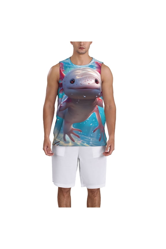 Cute Underwater Axolotl print basketball shirt for both men and women, a unisex basketball jersey perfect for theme parties-Large