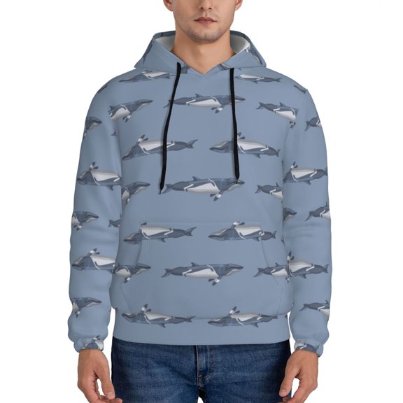 Xecao Cute Whale Pattern Men's Adult Pullover Hoodie,Hooded Sweatshirt-Medium