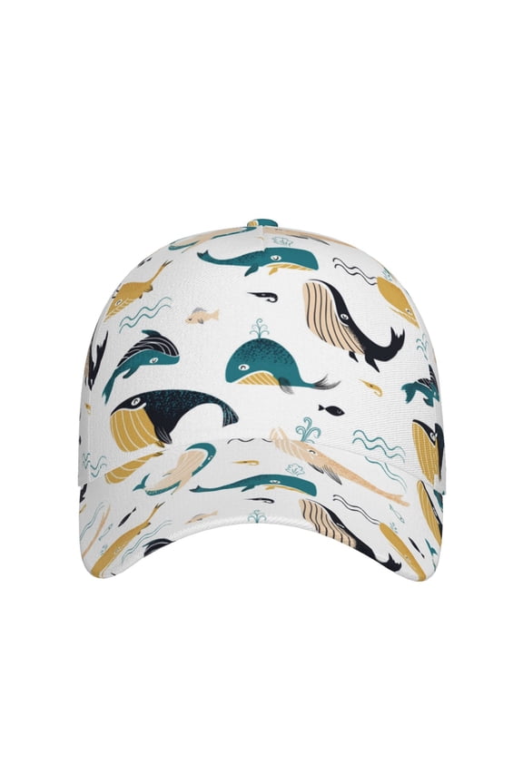 Cute Whale for Baseball Cap: Unisex, crafted from classic polyester twill fabric, featuring a soft unconstructed design