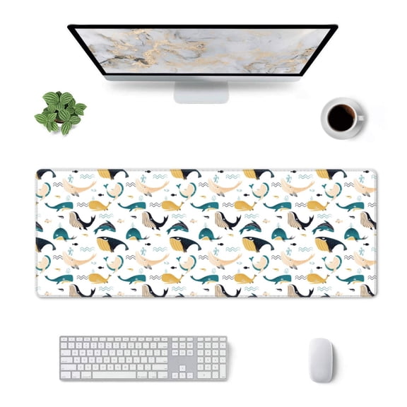 Xecao Cute Whale for Mouse Pad - Waterproof Extended Contour Mouse Mat, Large Gaming Mousepad Laptop Keyboard Mat with Non-Slip Rubber Base