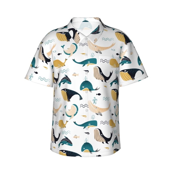 Xecao Cute Whale print Hawaiian shirt - a stylish short-sleeve button-down for men, perfect for casual beach and tropical outings.