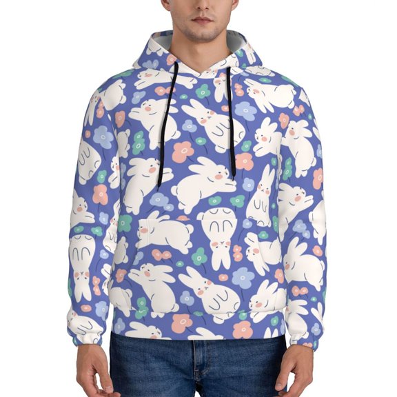 Xecao Cute White Rabbit Pattern Men's Adult Pullover Hoodie,Hooded Sweatshirt-4X-Large