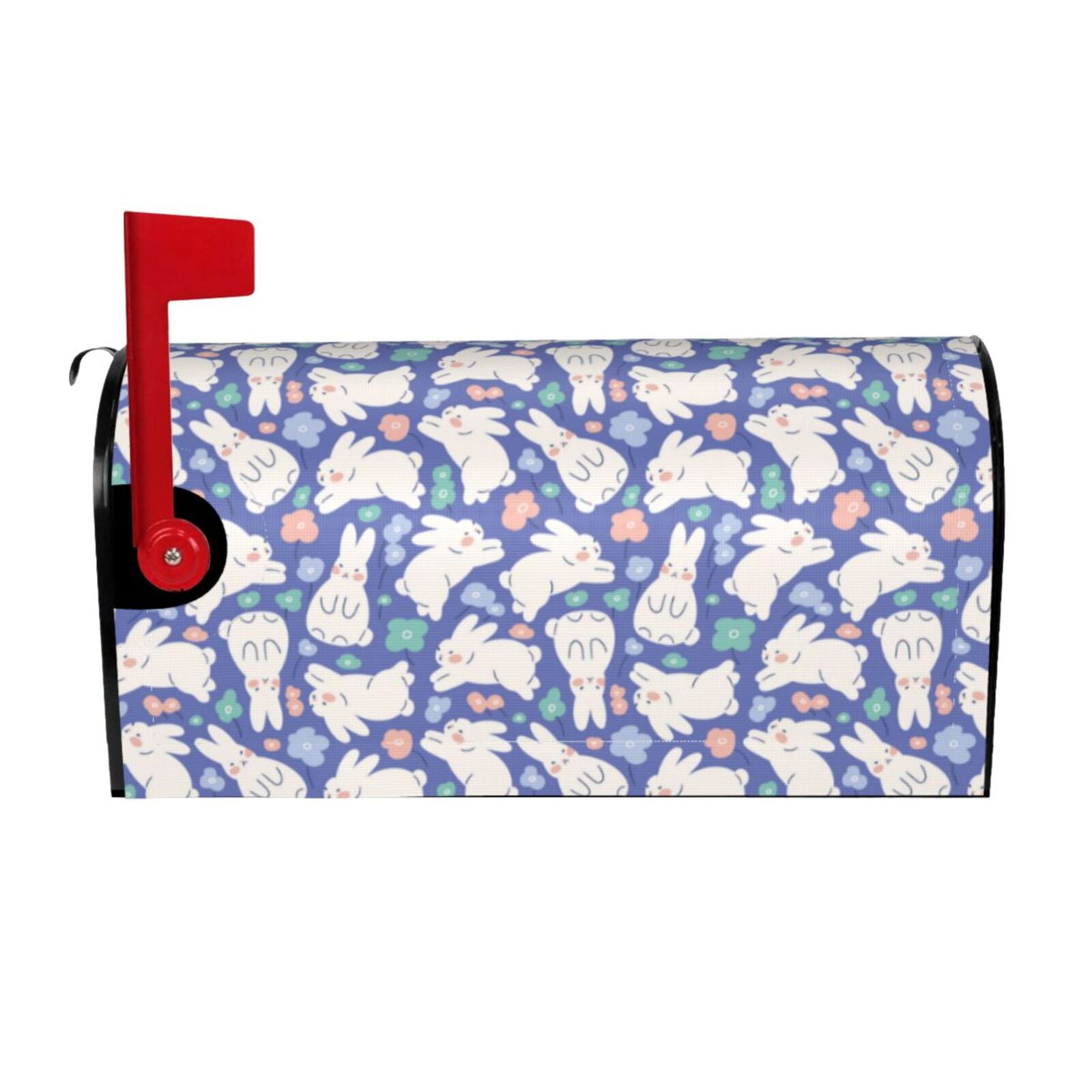 Xecao Cute White Rabbit for Mailbox Cover with Magnetic Strips, Waterproof and Sunscreen, Adds a Decorative Touch to Your Garden Yard.