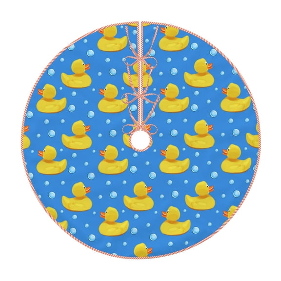 Xecao Cute Yellow Rubber Ducks Pattern Christmas Tree Skirt Round Xmas Tree Mat Base Cover for Holiday Home Decorations-30"