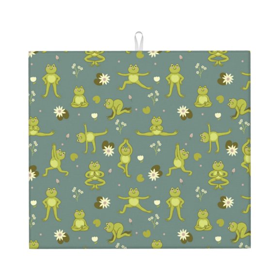 Xecao Cute Yoga Frogs Print Dish Drying Mat for Kitchen Counter,Absorbent Coffee Bar Mat, Dish Drainer Rack Mats,Dining Room Decoration
