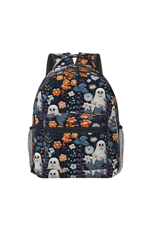 Cute ghost in the flowers Print Casual Backpack: A Computer Backpack Ideal for Men and Women, Perfect for College, School, or Daily Travels-One Size