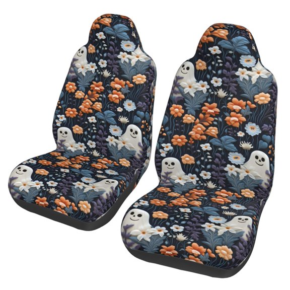 Xecao Cute ghost in the flowers Print Car Seat Cover in That Fits Most Cars, Vans, SUVs, and Trucks.