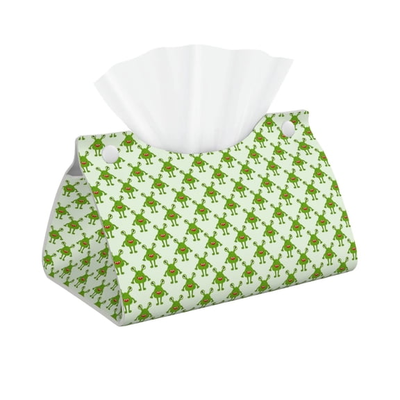 Xecao Cute green monster Print Tissue Box Cover,Modern PVC Leather Square Tissue Box Holder for Creative Decorative