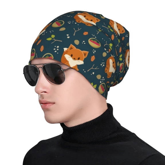 Xecao Cute plant fox Print Beanie Knitted Hat for Men Women, Winter Fashion Knit Cuffed Caps Unisex