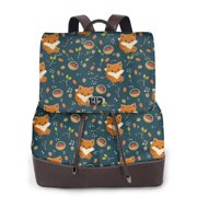 Xecao Cute plant fox Print Large Backpack Soft Leather for Women Travel with Compartment, Adjustable Convertible Strap