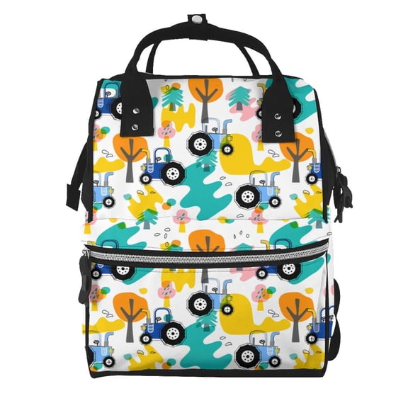 Xecao Cute tractor and vehicle Print Large Capacity Nappy Bag Is a Multi-Functional Waterproof Travel Backpack, Perfect as a Nursing Bag or Mummy Backpack for Women