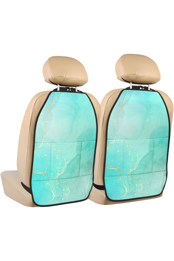 Cyan Mint Marble Pattern Car Seat Back Protector 2 Pack Large Capacity Pocket, Kick Mats Back Seat Protector