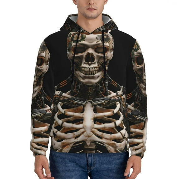Xecao Cyber Skeleton With Tattoos Pattern Men's Adult Pullover Hoodie,Hooded Sweatshirt-4X-Large